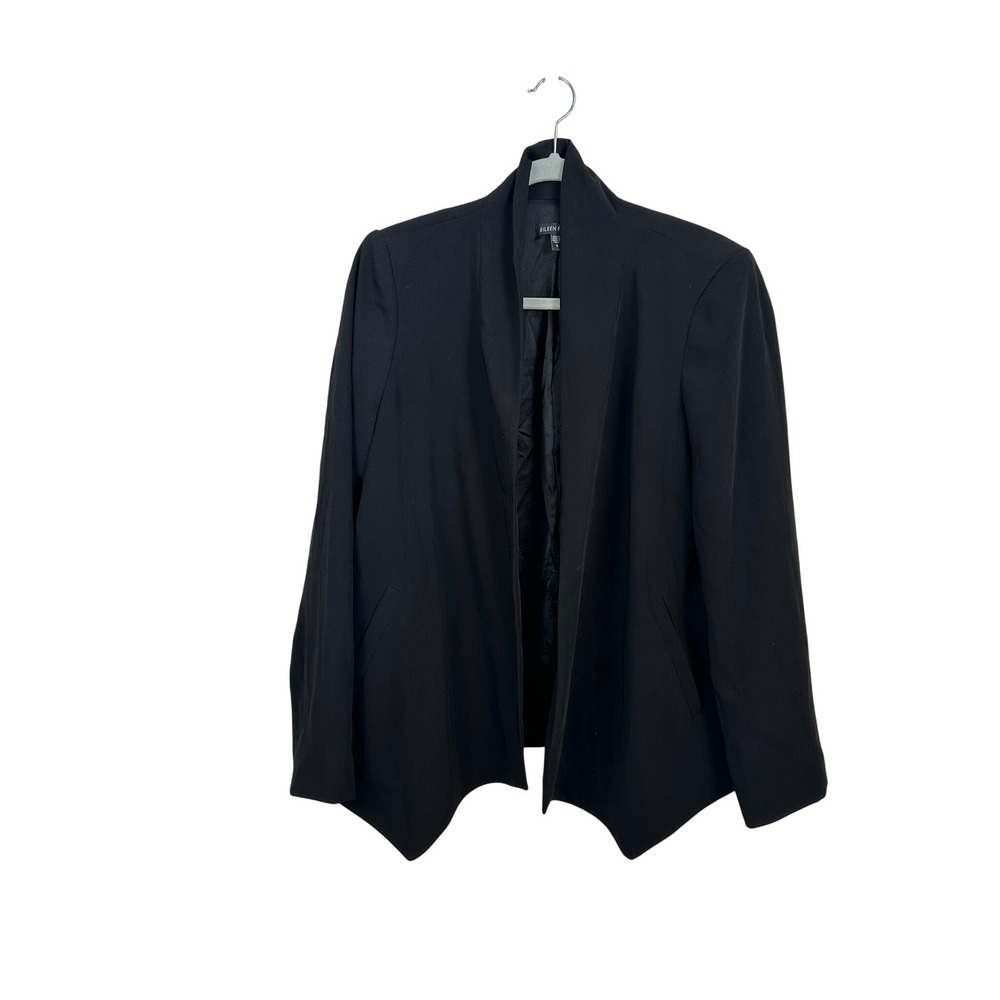Eileen Fisher Blazer Women S Black Excellent Open Front Silk Blend Lining Shawl